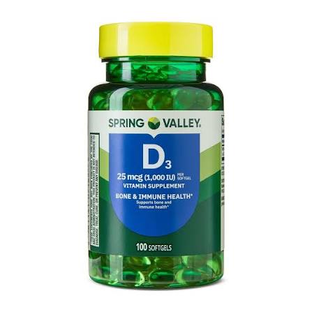 سافت ژل ویتامین دی اسپرینگ ولی Spring Valley Vitamin D3 5000IU (100 عددی)