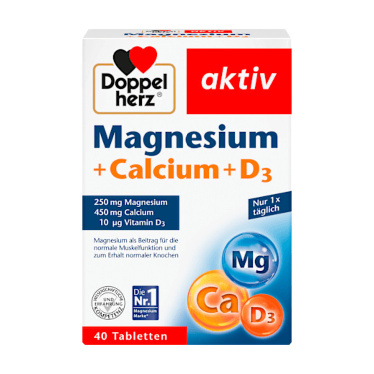 قرص منیزیم کلسیم D3 داپل هرز اکتیو Doppel Herz Aktiv Calcium Magnesium D3 (100 عددی)