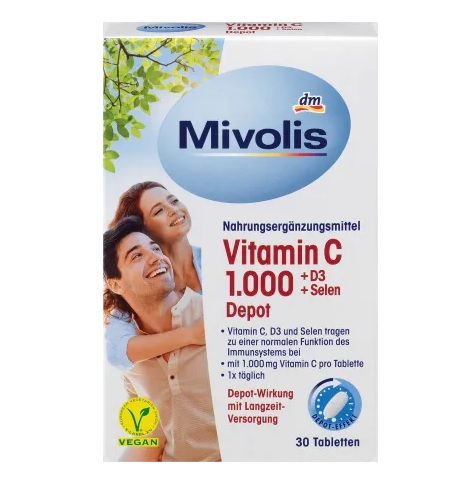 قرص گیاهی Vitamin C 1000mg همراه با D3 و سلنیوم میولیس Mivolis (30 عددی)